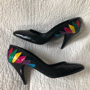 Donatello Vintage Black Pumps with Multicolor